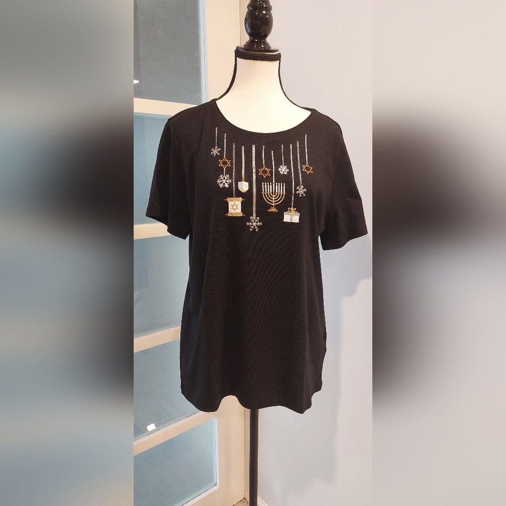 Silver and Black Embellished Boxy Short Sleeve Tee